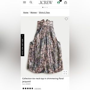 NWOT - J. Crew Collection tie-neck top in shimmering floral jacquard